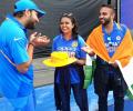 Hit in stands by Rohit six, fan gets autographed hat