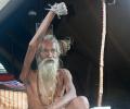 Image: 'Hands up' sadhu does it for world peace