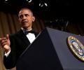 Obama mocks self, scribes and rivals at final White House dinner gig