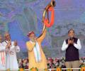 Modi sounds poll bugle in Himachal, literally