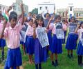 Children gather in schools to witness moon landing