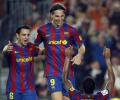 Barca thrash Zaragoza to go three points clear