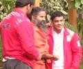 CWG wrestling champ Sushil Kumar meets Baba Ramdev on return from Gold Coast