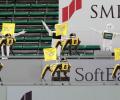 Dancing robots replace fans at Japanese baseball game