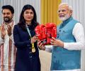 PIX: Nikhat sports PM's autograph on boxing gloves