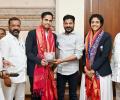 Telangana CM rewards Chess heroes Arjun, Harika