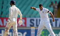 Windies pacer Gabriel gets a pat from coach Pothas