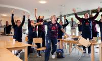 England women's team congratulate Morgan & Co