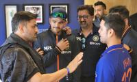 PIX: Dhoni interacts with India players at Edgbaston