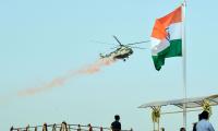 SEE: In a 1st, IAF choppers shower petals at Red Fort