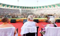 BJP supporters celebrate oath-taking of Yogi govt