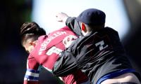 Aston Villa's Grealish is PUNCHED by pitch invader in derby win