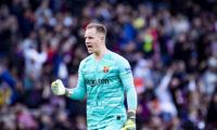 Barca keeper Ter Stegen misses the pitch