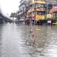 A flooded road in Mumbai today. Pic: Sahil Salvi
