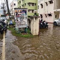 A waterlogged street in Chennai in the aftermath of Cyclone Nivar