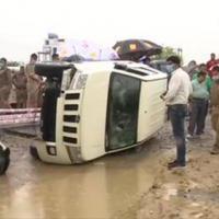 The overturned police vehicle at the site of the encounter