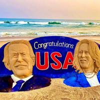 Sand artist Sudarshan Patnaik on the new US presidency