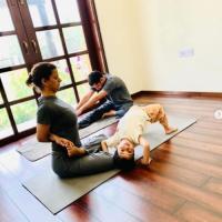 Rangoli practicing yoga