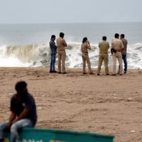 Police man the coastline at Veraval, Gujarat.