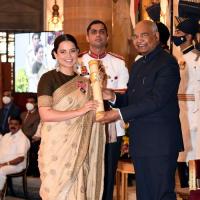 Kangana Ranaut receiving the Padma Shri on Monday
