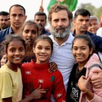 Rahul Gandhi interacts with kids at the Yatra