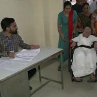PM Modi's mother Heeraben Modi casts her vote in Gandhinagar.