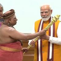 Adheenams handing over the Sengol to Prime Minister Narendra Modi/ANI