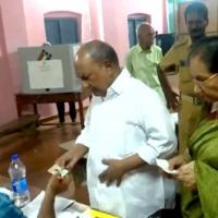 AK Antony and his wife vote