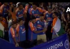 SEE: Rohit-Kohli hold aloft WC trophy at parade