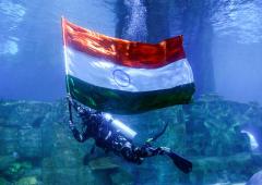 A Tiranga Hoisted Underwater!