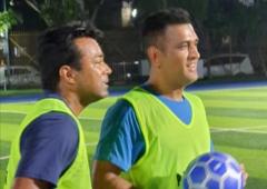 Spotted: Dhoni, Paes playing football in Mumbai