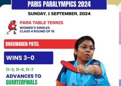 Paralympics: Paddler Bhavina enters class 4 quarters