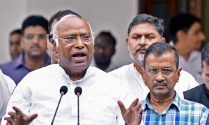 Kharge gives INDIA 295 as exit polls predict BJP sweep