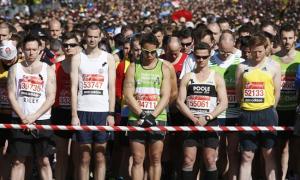 Security, black ribbons for Boston at London Marathon