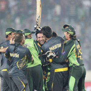 Pakistan celebrate their win over traditional rivals India in style