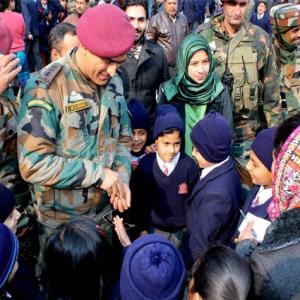 PICS: Lt Co. Dhoni's surprise visit to Army Public School in Srinagar