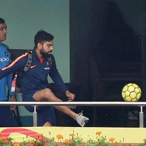 PHOTOS: Football fever hits Team India after nets washed out