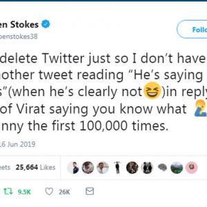 Ben Stokes has fans LOLing with this one tweet...