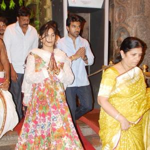 PIX: Ram Charan, bride visit Tirupati temple