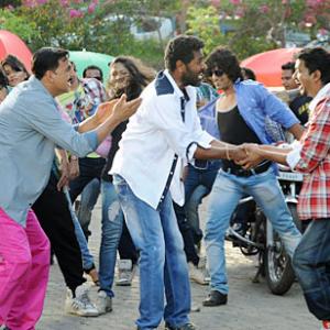 Photo: Tamil actor Vijay dances with Akshay, Prabhu Deva