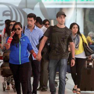 IMAGE: Arpita Khan and Ayush Sharma return to Mumbai