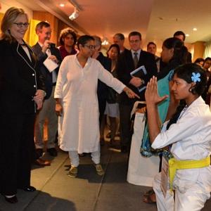 PICS: When Hillary met the Karate kid