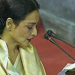 IMAGES: Rekha takes oath as Rajya Sabha MP