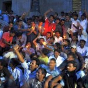 Jubilation, festive spirit at Andhra Bhawan for Telangana