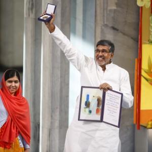 Champions of peace Satyarthi, Malala receive Nobel Peace Prize