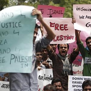 Protests outside Israeli embassy in Delhi over airstrikes in Gaza Strip