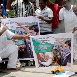 Alam, Geelani effigies burnt, 'arrest them' chants break out in Jammu
