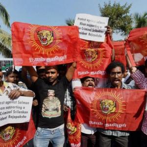 Tamils protest against Salman Khan outside his home