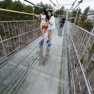 Don't look down! Terror at 3,500 feet as glass walkway cracks in China