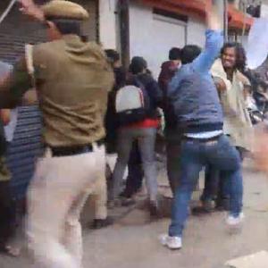 Students protest cop thrashing; Delhi top cop preaches on Twitter